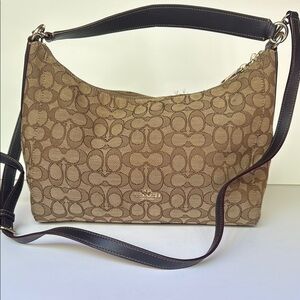 Coach East/West Celeste Signature Hobo Shoulder Bag Purse Brown Tan EUC